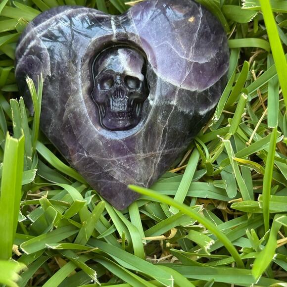 Dream Amethyst & Mexican Agate Heart w/Skeleton surprise! - Picture 2 of 9
